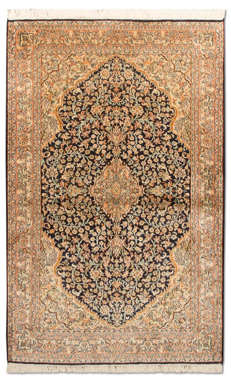 Tapis en soie - Soie du Cachemire - 153 x 93 cm - bleu foncé