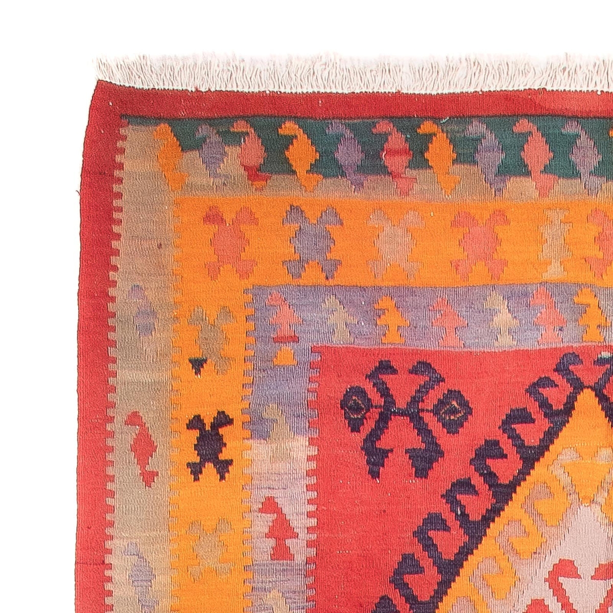 Tapis de couloir Tapis Kelim - Vieux - 410 x 150 cm - rouge