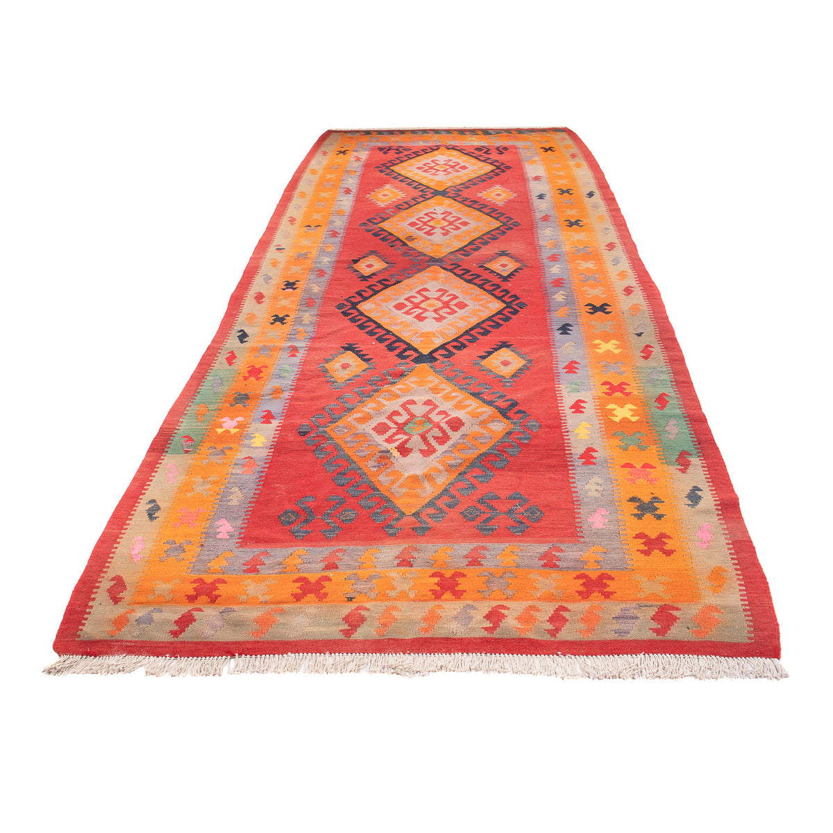 Tapis de couloir Tapis Kelim - Vieux - 410 x 150 cm - rouge
