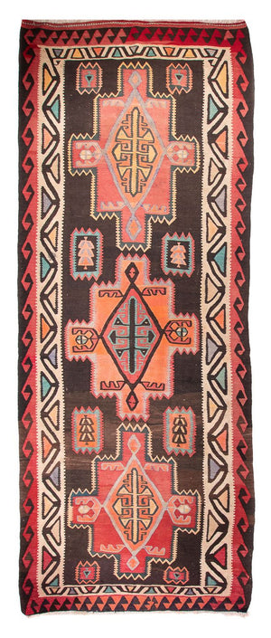 Tapis de couloir Tapis Kelim - Vieux - 435 x 158 cm - marron foncé
