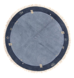 Tapis Népalais ronde  - 197 x 197 cm - bleu