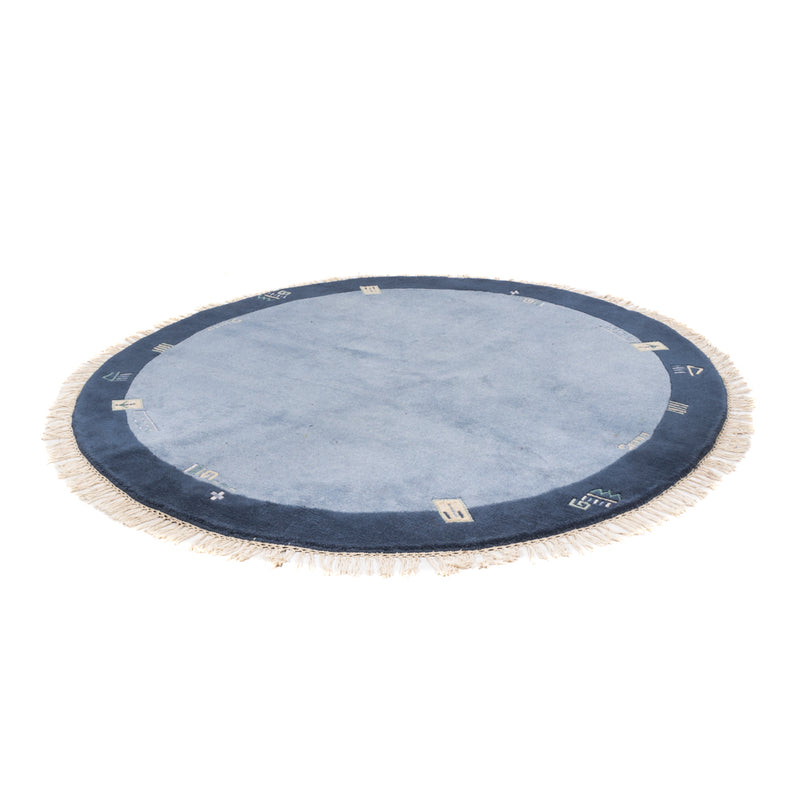 Tapis Népalais ronde  - 197 x 197 cm - bleu