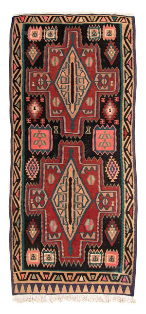 Tapis de couloir Tapis Kelim - Vieux - 300 x 140 cm - multicolore