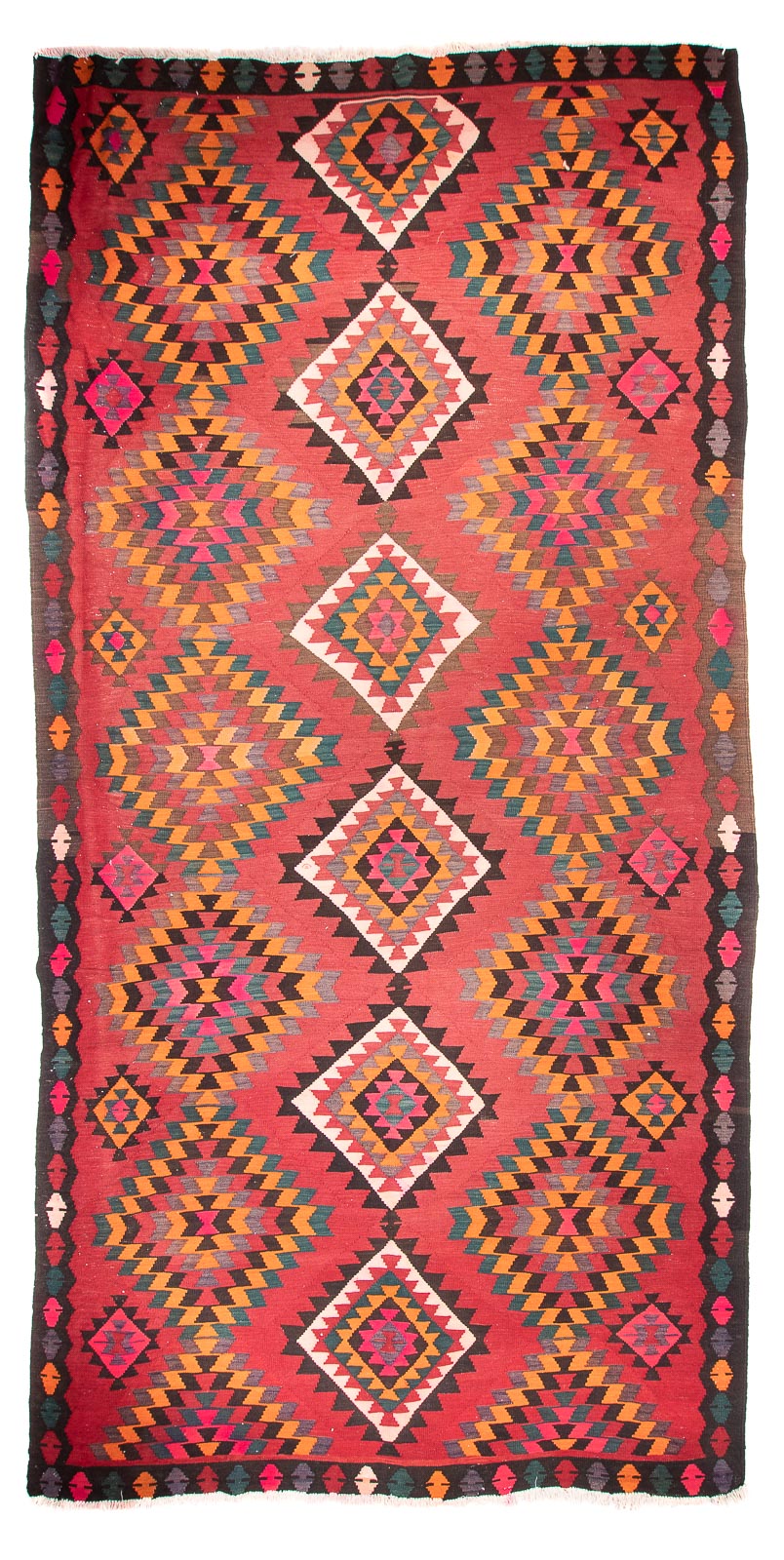 Tapis de couloir Tapis Kelim - Vieux - 430 x 210 cm - rouge