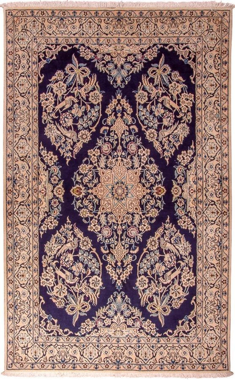Tapis persan - Nain - Royal - 204 x 130 cm - bleu foncé