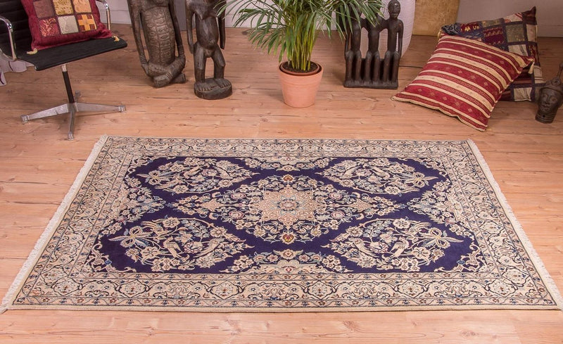 Tapis persan - Nain - Royal - 204 x 130 cm - bleu foncé