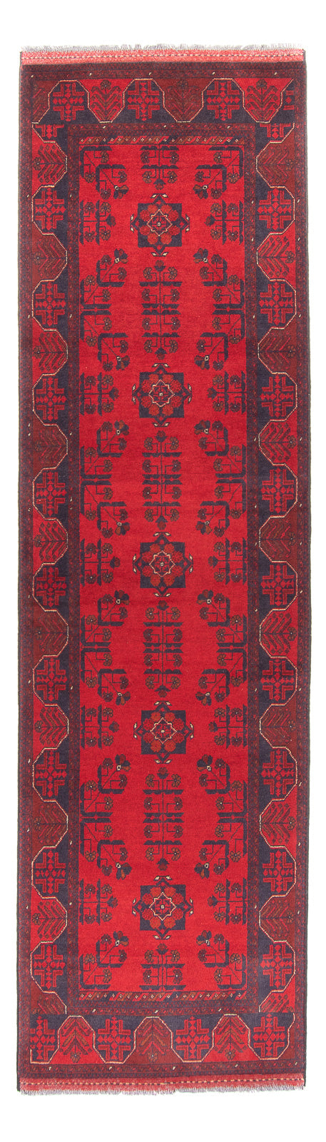 Tapis de couloir Tapis afghan - Kunduz - 289 x 77 cm - rouge