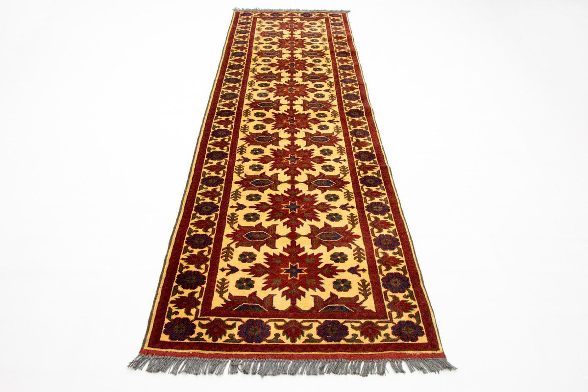 Tapis de couloir Tapis afghan - Hatschlu - 304 x 80 cm - rouge