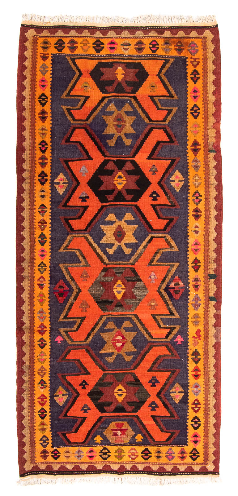 Tapis de couloir Tapis Kelim - Vieux - 220 x 110 cm - multicolore