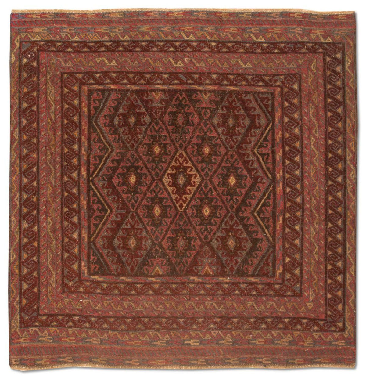 Tapis Kelim - Oriental carré - 123 x 114 cm - rouge