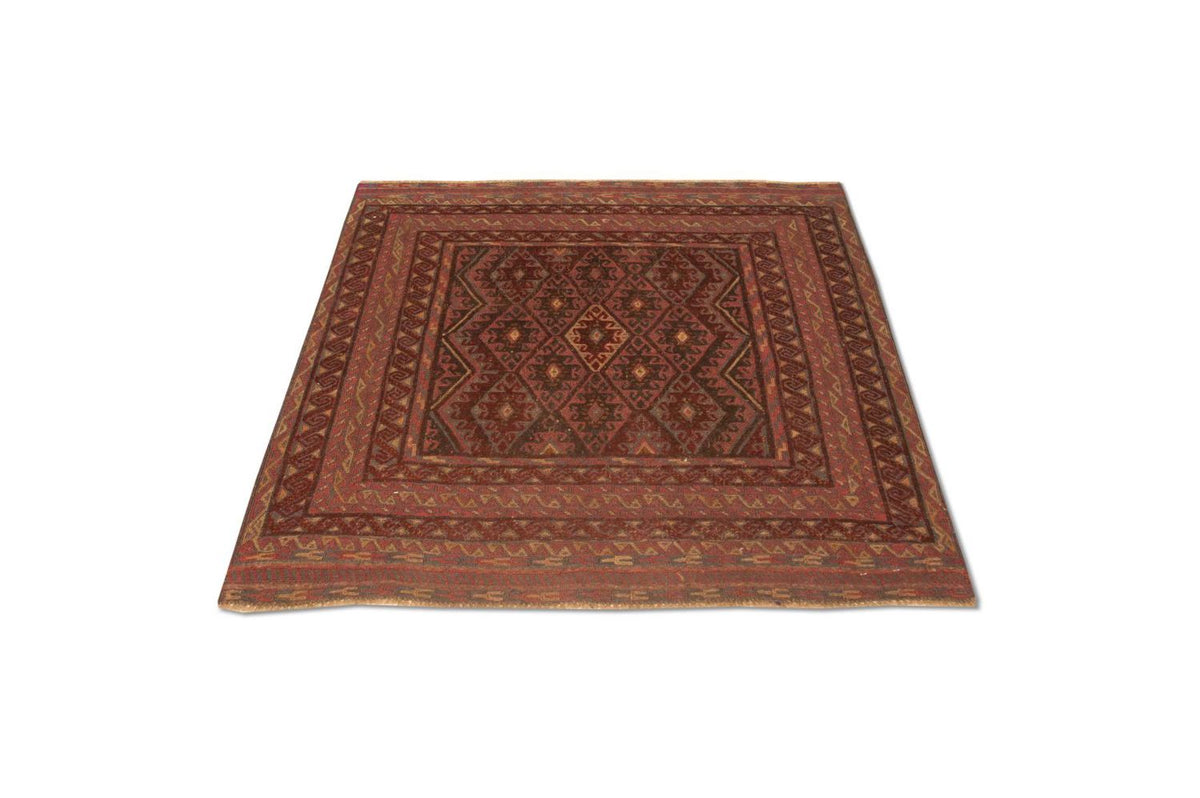 Tapis Kelim - Oriental carré - 123 x 114 cm - rouge