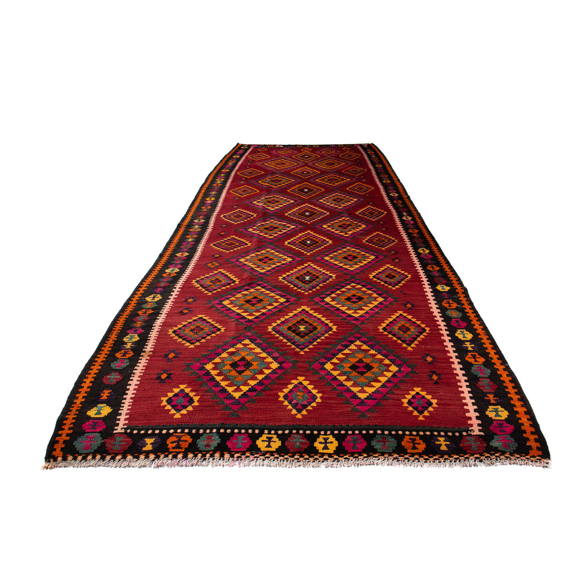 Tapis de couloir Tapis Kelim - Vieux - 390 x 147 cm - multicolore