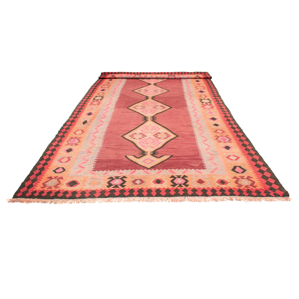 Tapis de couloir Tapis Kelim - Vieux - 435 x 200 cm - rouge clair