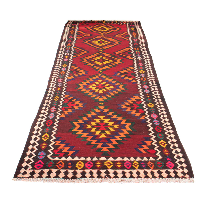 Tapis de couloir Tapis Kelim - Vieux - 440 x 124 cm - rouge foncé