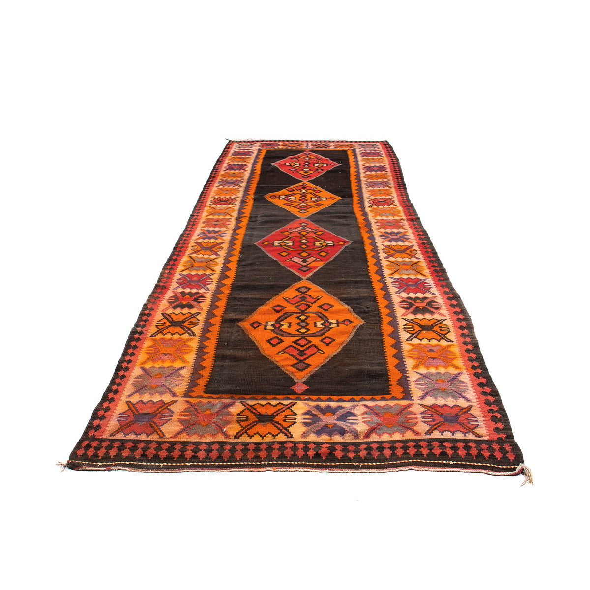 Tapis de couloir Tapis Kelim - Vieux - 380 x 150 cm - multicolore