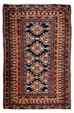 Tapis afghan - 140 x 94 cm - bleu foncé