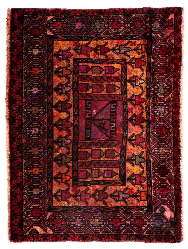 Tapis persan - Nomadic - 90 x 72 cm - rouge foncé