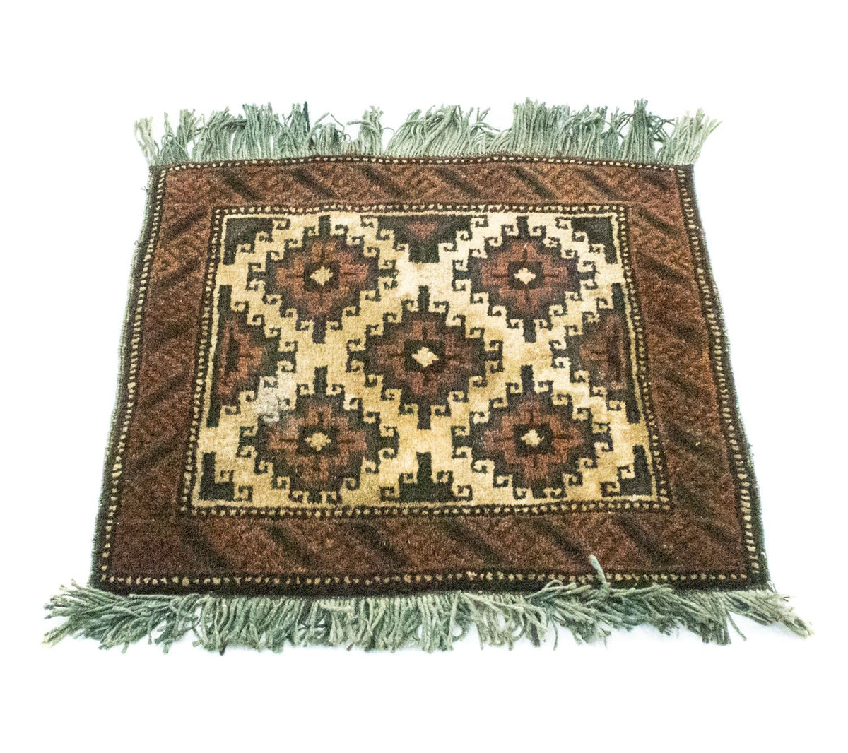 Tapis afghan carré  - 47 x 41 cm - marron
