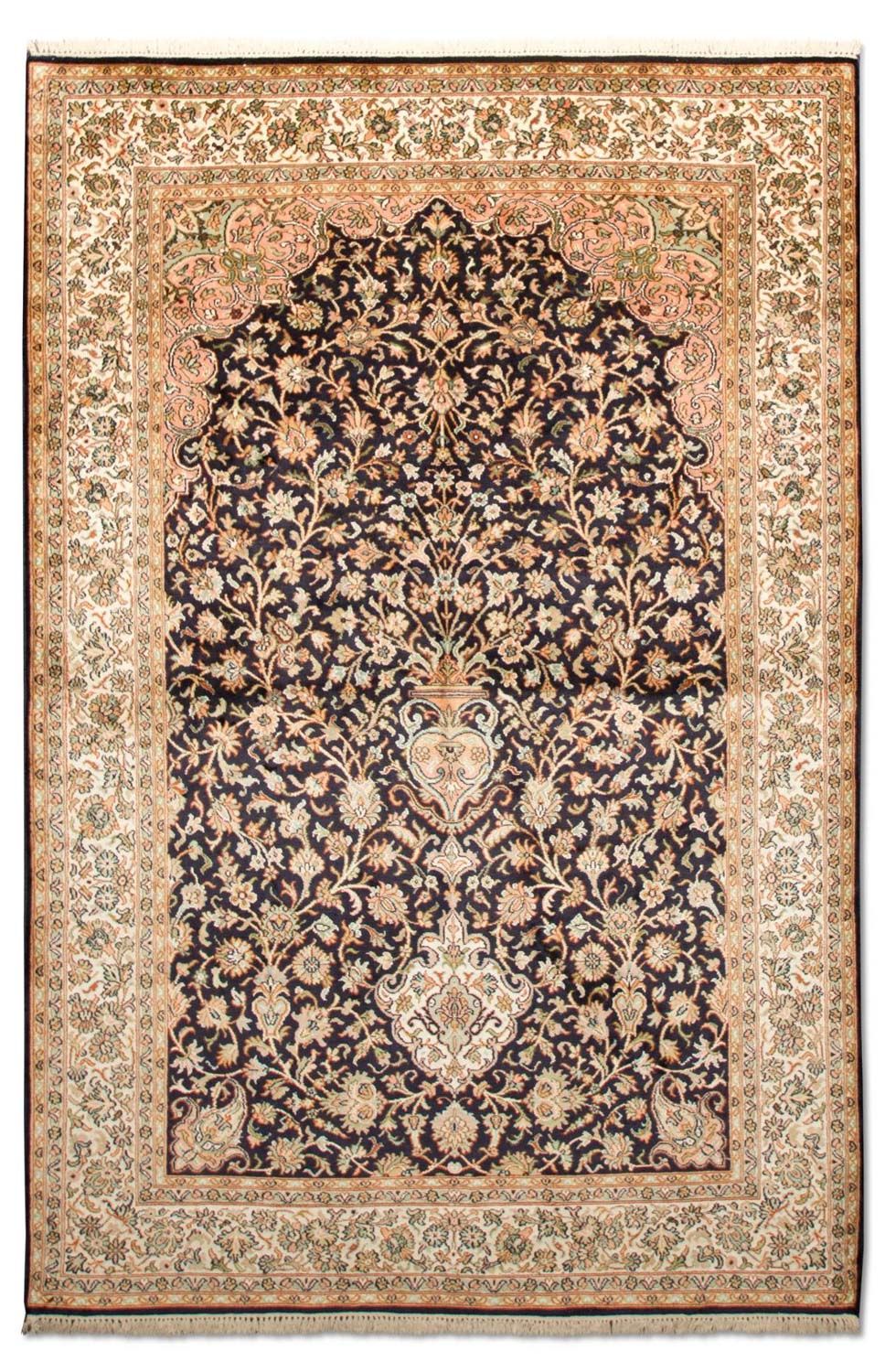 Tapis en soie - Soie du Cachemire - 190 x 127 cm - bleu foncé