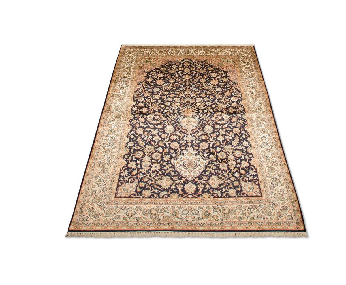 Tapis en soie - Soie du Cachemire - 190 x 127 cm - bleu foncé