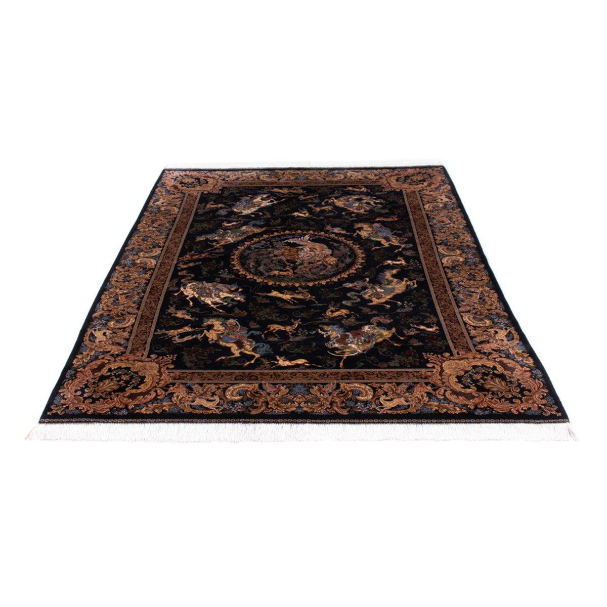 Tapis persan - Ghom - 230 x 150 cm - bleu foncé