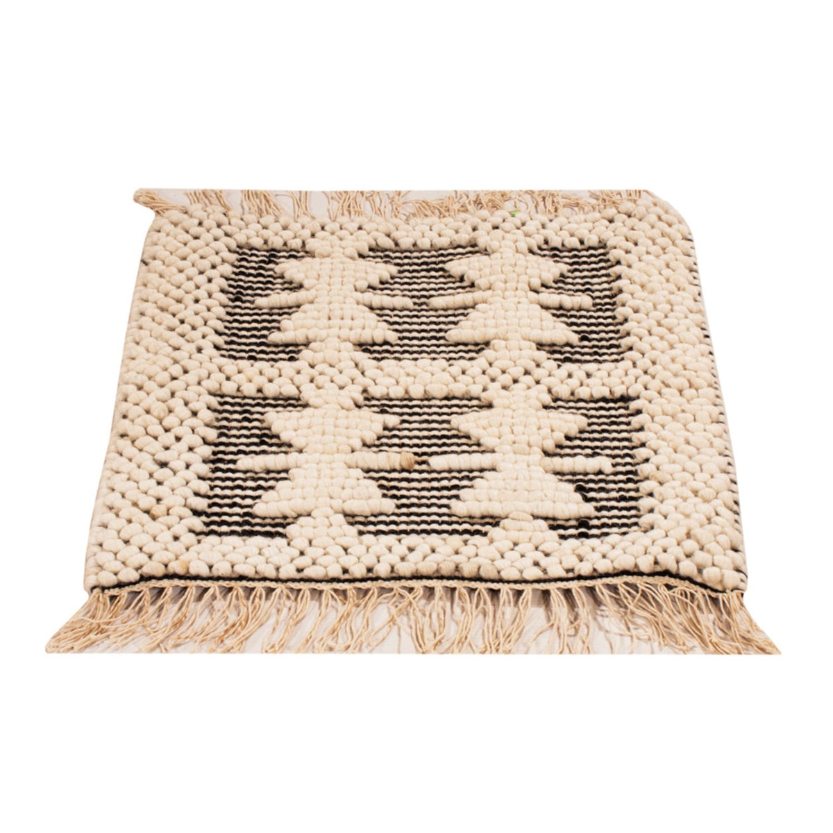 Tapis en laine carré  - 49 x 46 cm - noir et blanc