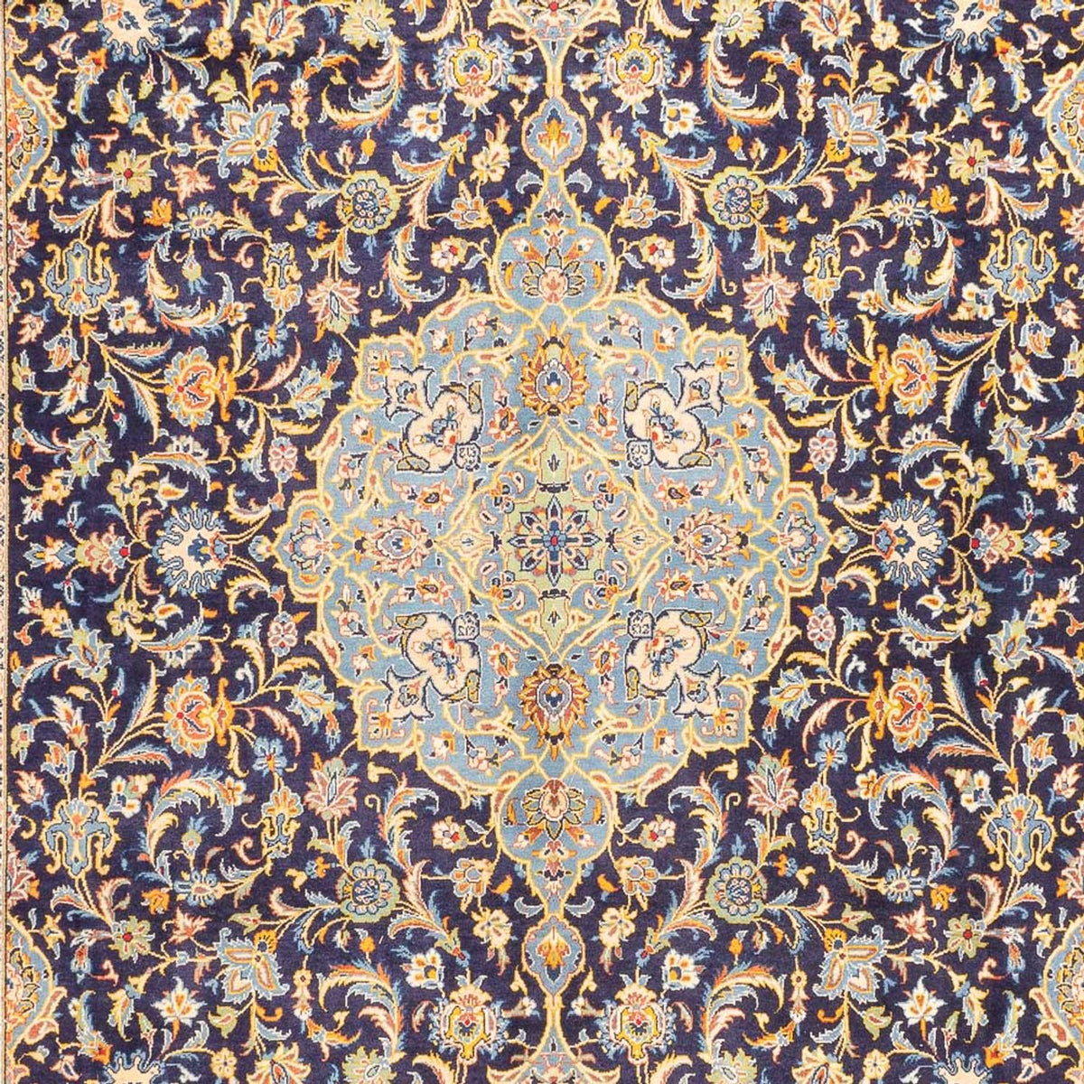 Tapis persan - Keshan carré - 410 x 395 cm - bleu foncé