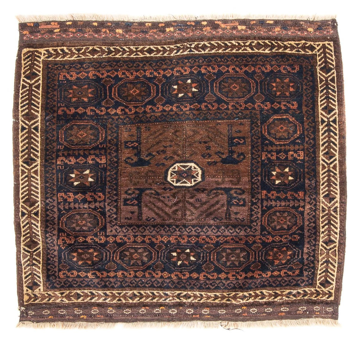 Tapis afghan carré - 80 x 80 cm - marron