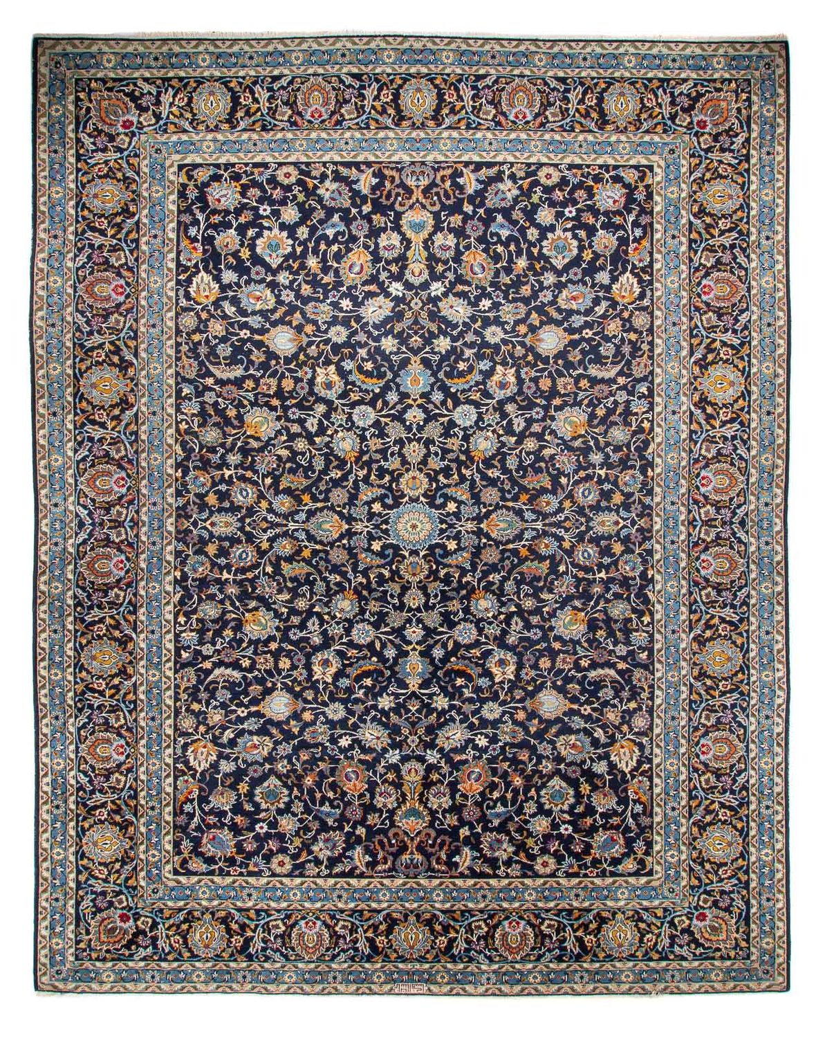 Tapis persan - Keshan - 390 x 300 cm - bleu foncé