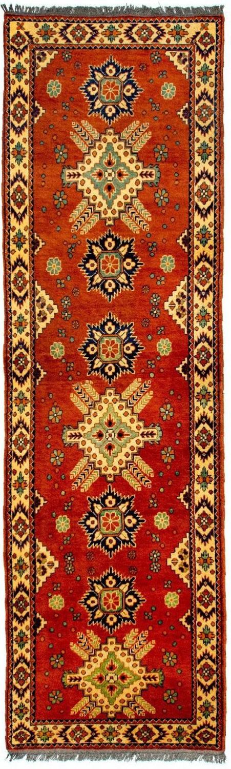 Tapis de couloir Tapis afghan - Hatschlu - 296 x 88 cm - rouge