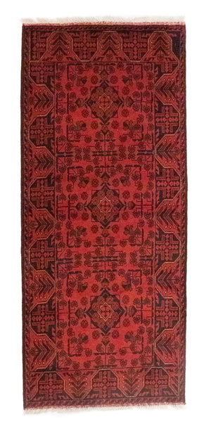 Tapis de couloir Tapis afghan - Kunduz - 189 x 75 cm - rouge