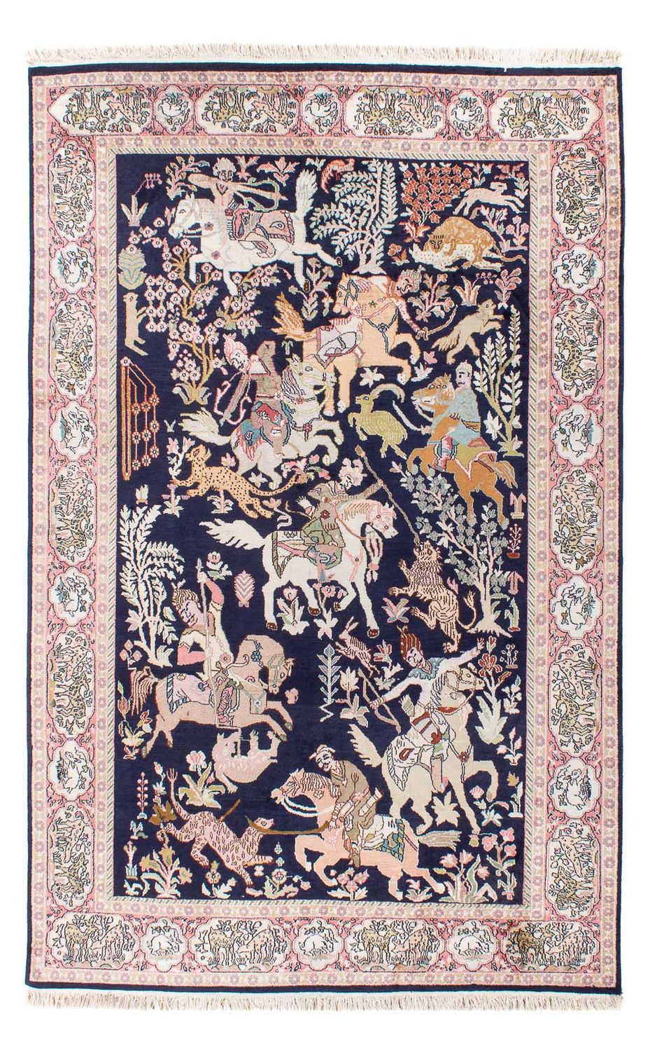 Tapis en soie - Soie du Cachemire - 215 x 133 cm - bleu foncé