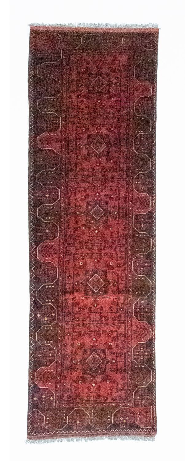 Tapis de couloir Tapis afghan - Kunduz - 295 x 75 cm - rouge