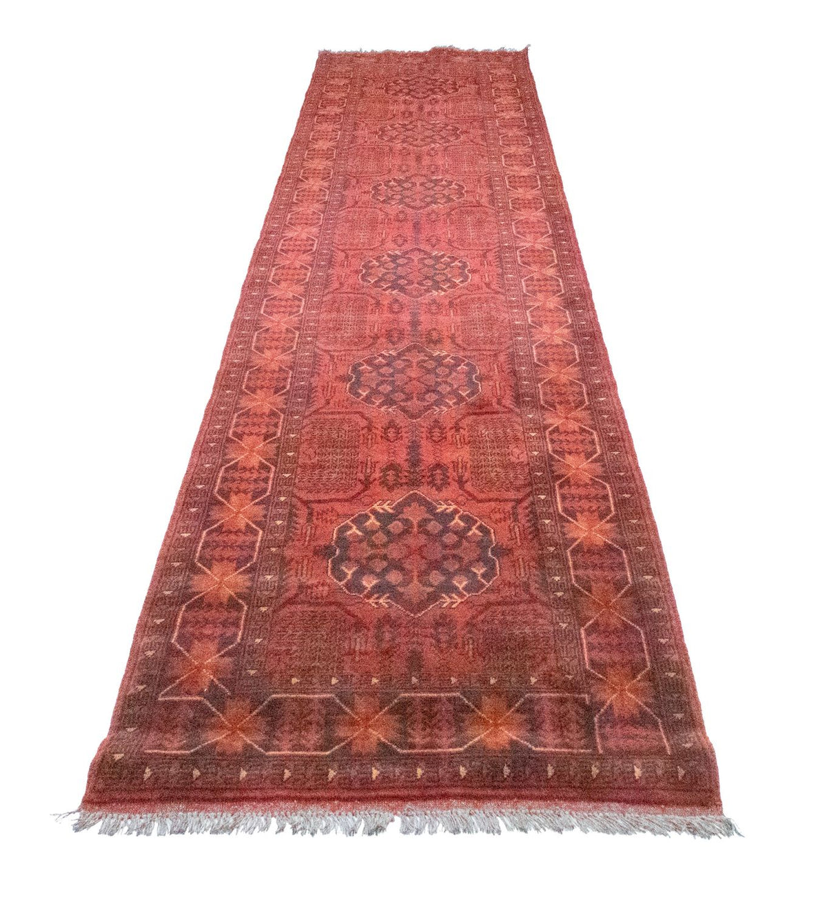 Tapis de couloir Tapis afghan - Kunduz - 390 x 82 cm - rouge