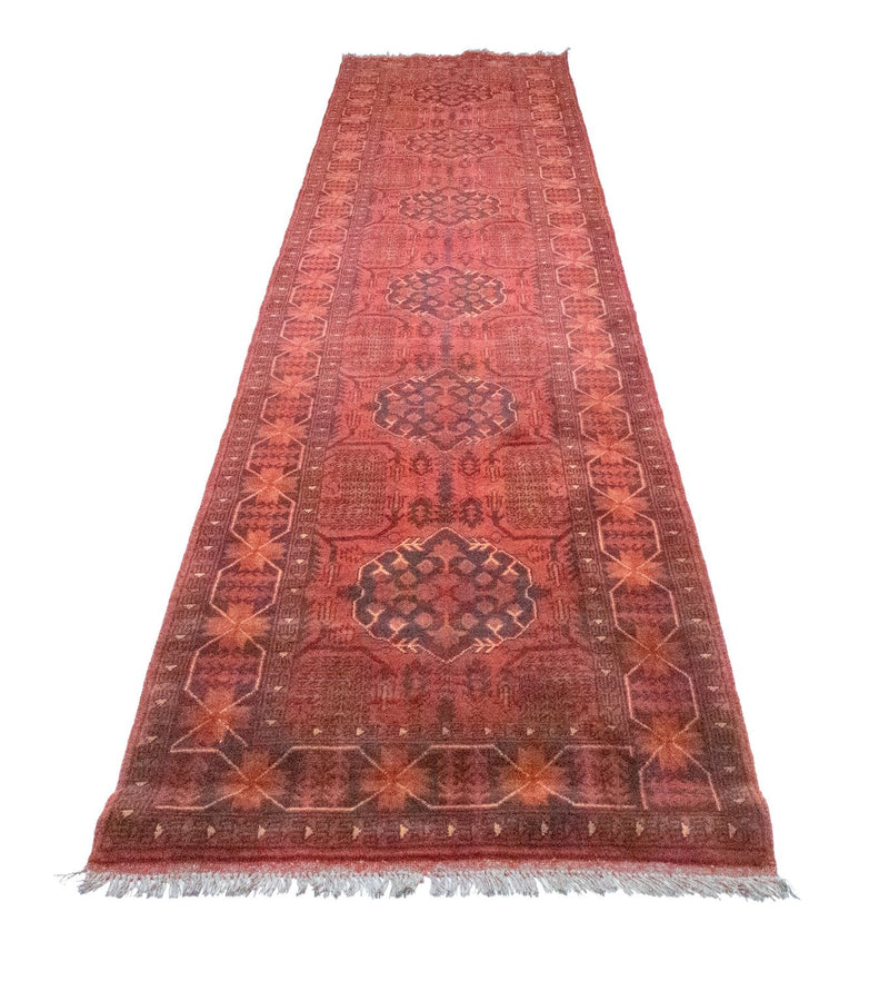 Tapis de couloir Tapis afghan - Kunduz - 390 x 82 cm - rouge