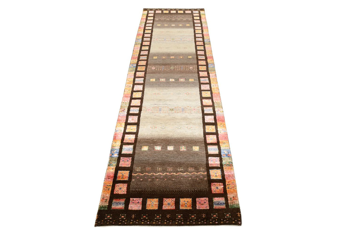 Tapis de couloir Tapis Gabbeh - Loribaft Indus - 306 x 80 cm - beige foncé