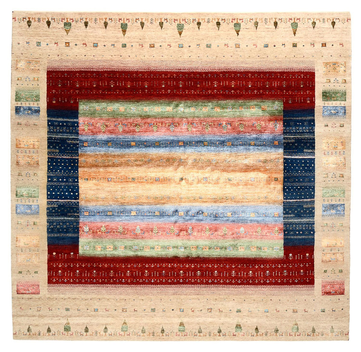 Tapis Gabbeh - Loribaft Indus carré  - 253 x 246 cm - multicolore