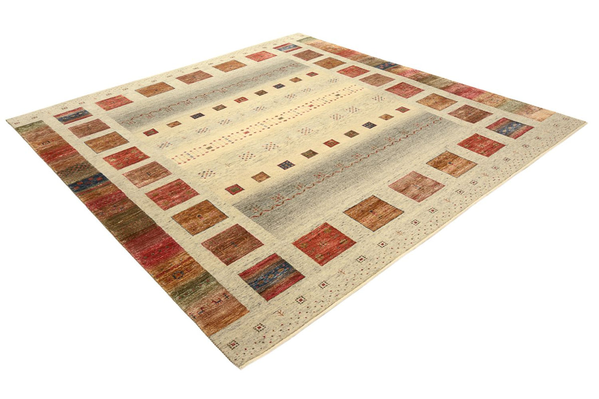 Tapis Gabbeh - Loribaft Indus carré  - 254 x 251 cm - beige clair