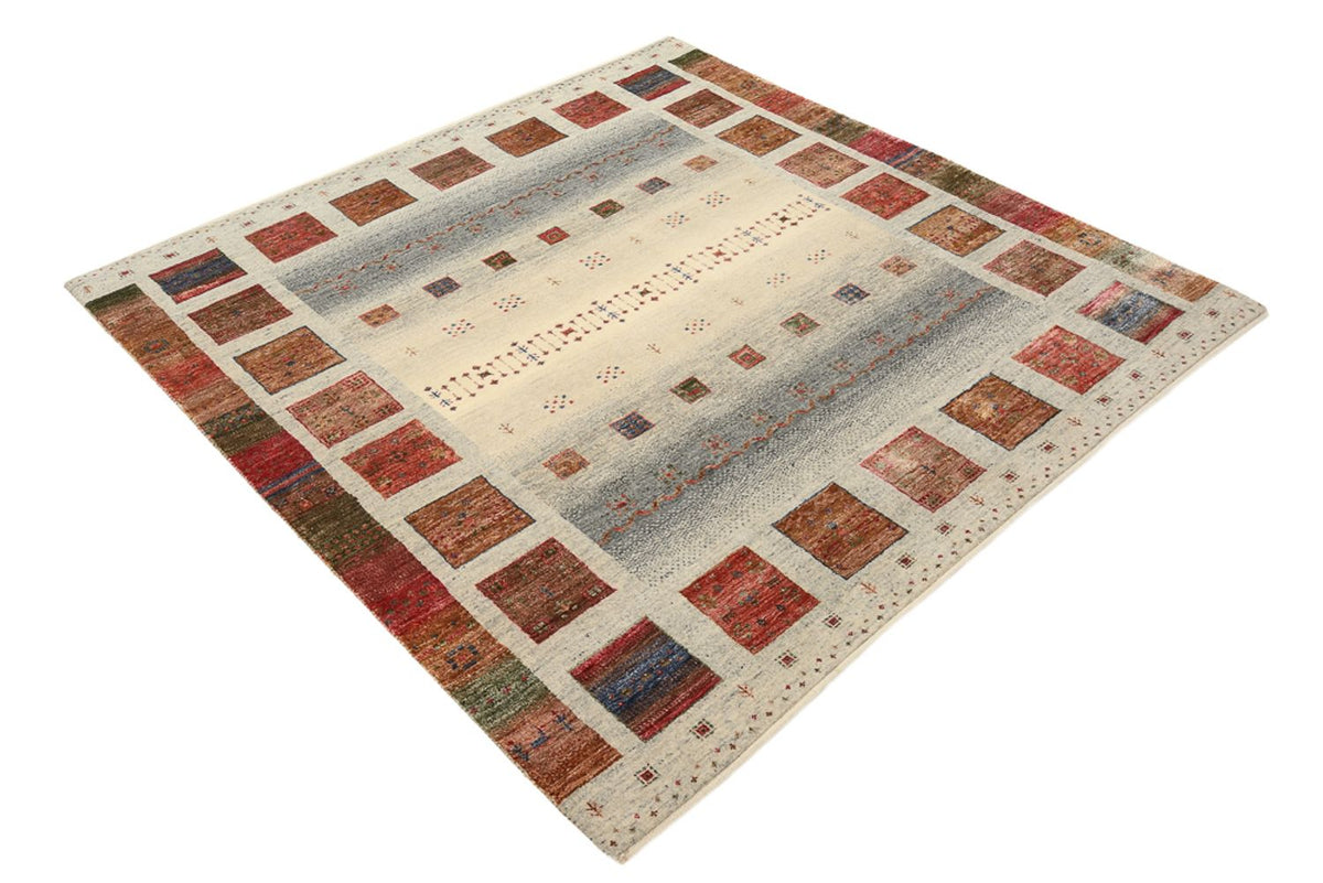 Tapis Gabbeh - Loribaft Indus carré  - 156 x 156 cm - beige foncé