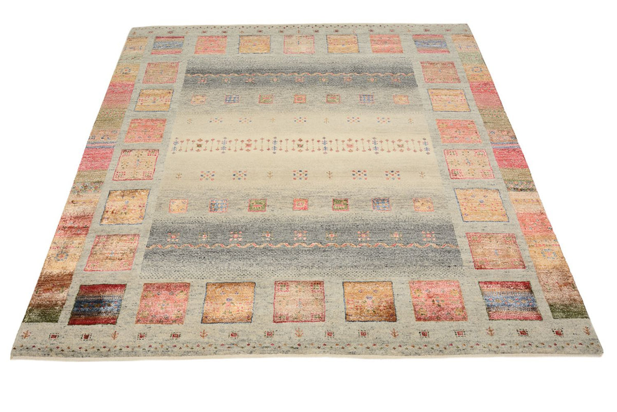 Tapis Gabbeh - Loribaft Indus carré  - 156 x 156 cm - beige foncé