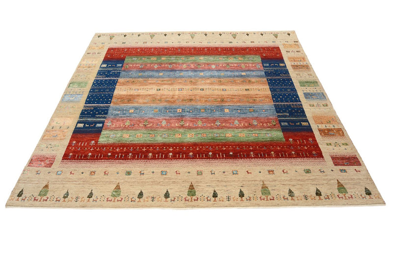 Tapis Gabbeh - Loribaft Indus carré  - 203 x 203 cm - multicolore