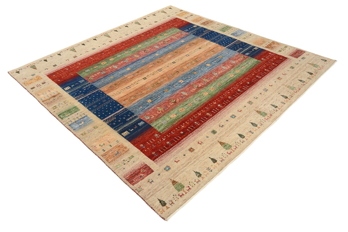 Tapis Gabbeh - Loribaft Indus carré  - 203 x 203 cm - multicolore