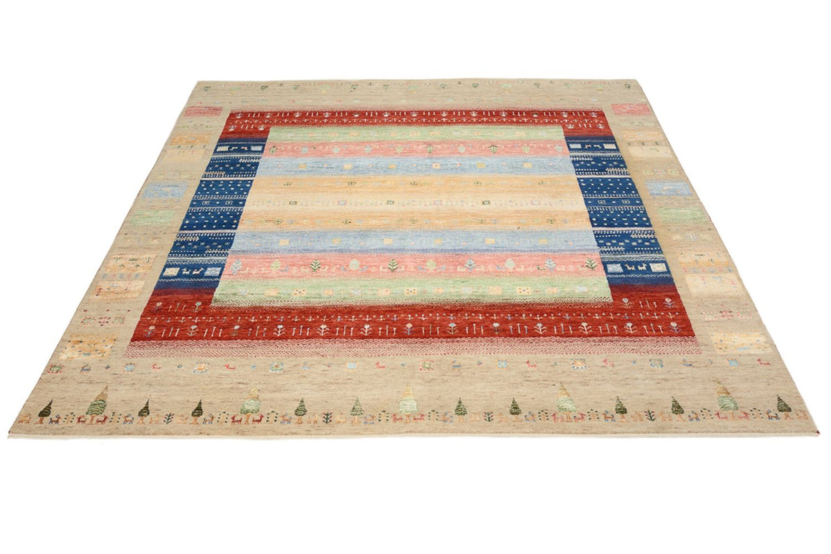 Tapis Gabbeh - Loribaft Indus carré  - 203 x 203 cm - multicolore