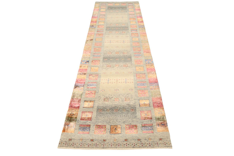Tapis de couloir Tapis Gabbeh - Loribaft Indus - 306 x 85 cm - beige foncé