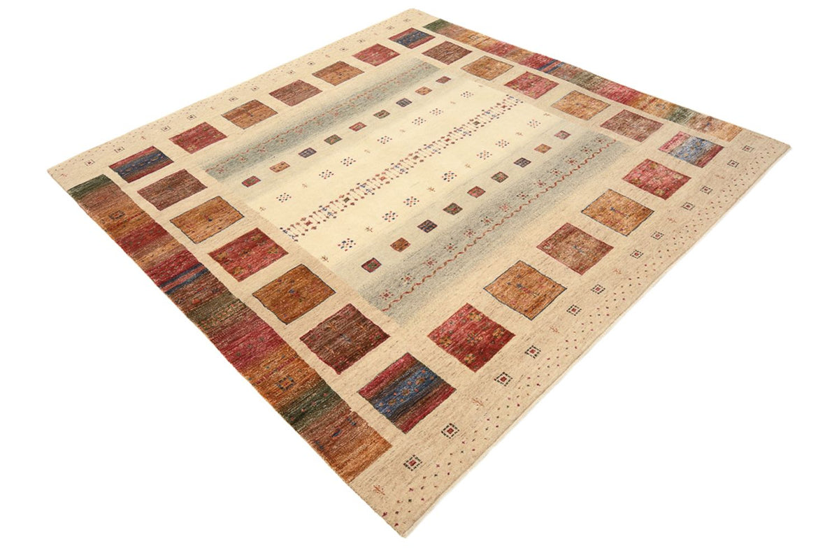 Tapis Gabbeh - Loribaft Indus carré  - 206 x 204 cm - beige foncé