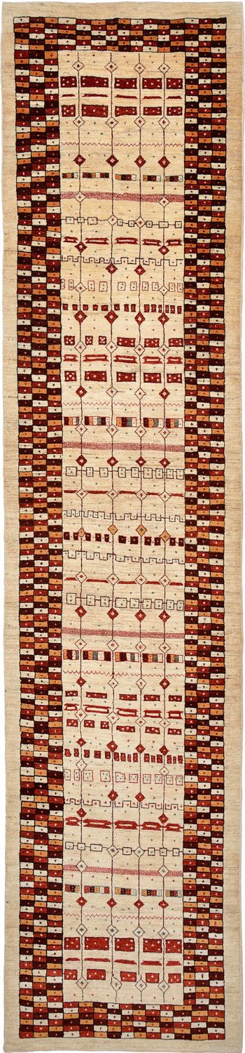 Tapis de couloir Tapis Gabbeh - Loribaft Persan - 391 x 88 cm - multicolore