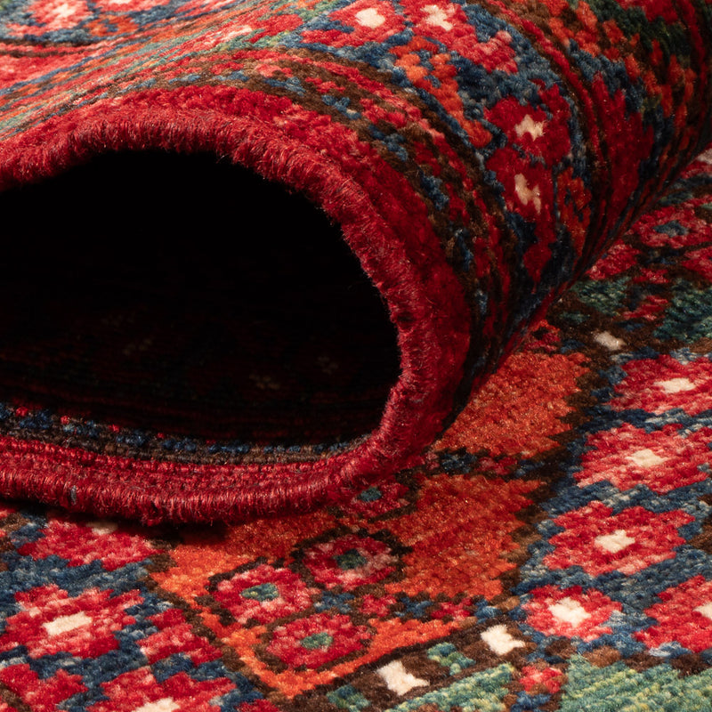 Tapis de couloir Tapis afghan - Kunduz - 291 x 87 cm - rouge
