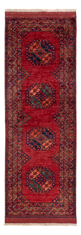 Tapis de couloir Tapis afghan - Kunduz - 237 x 83 cm - rouge