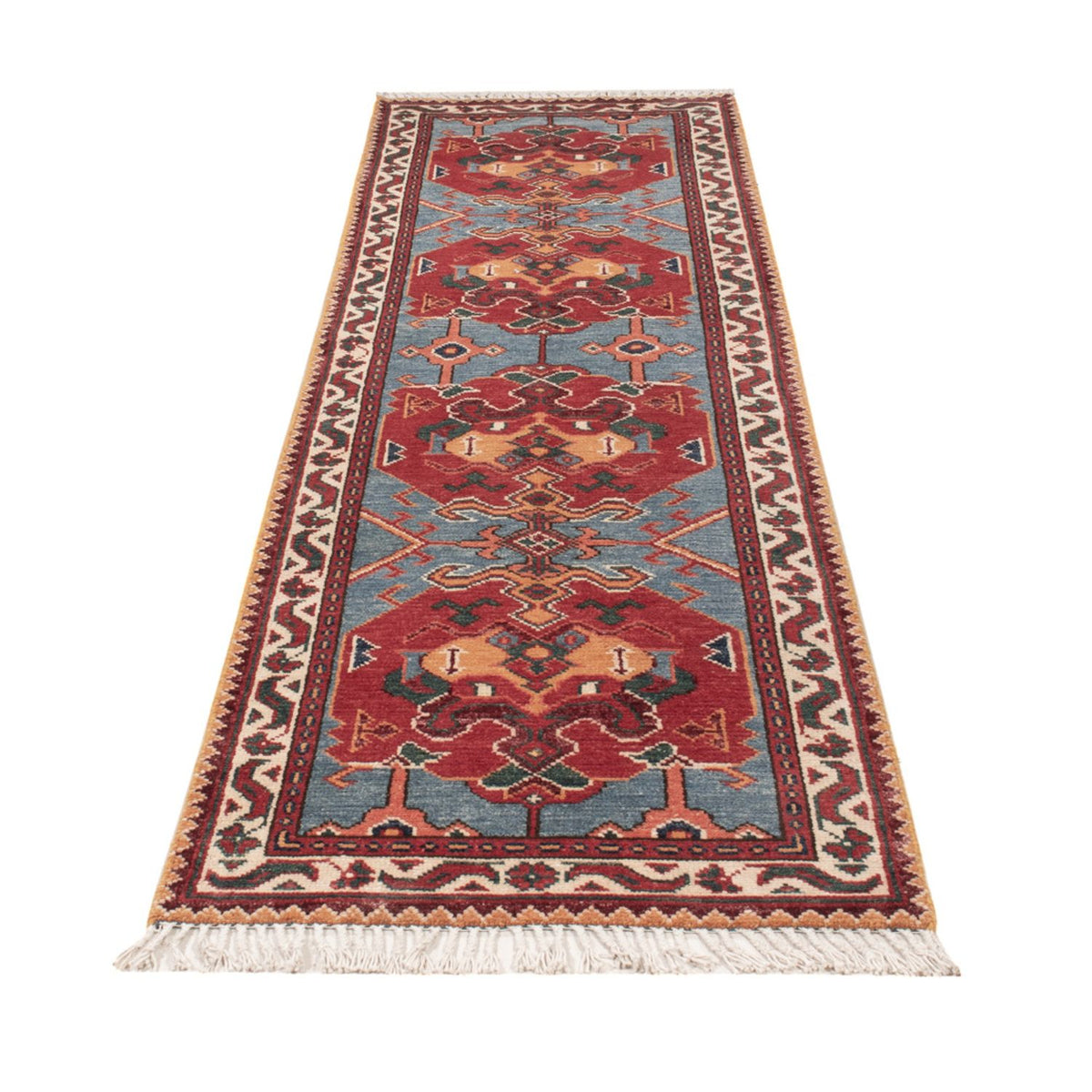Tapis de couloir Tapis Ziegler - Kazak - 287 x 75 cm - bleu