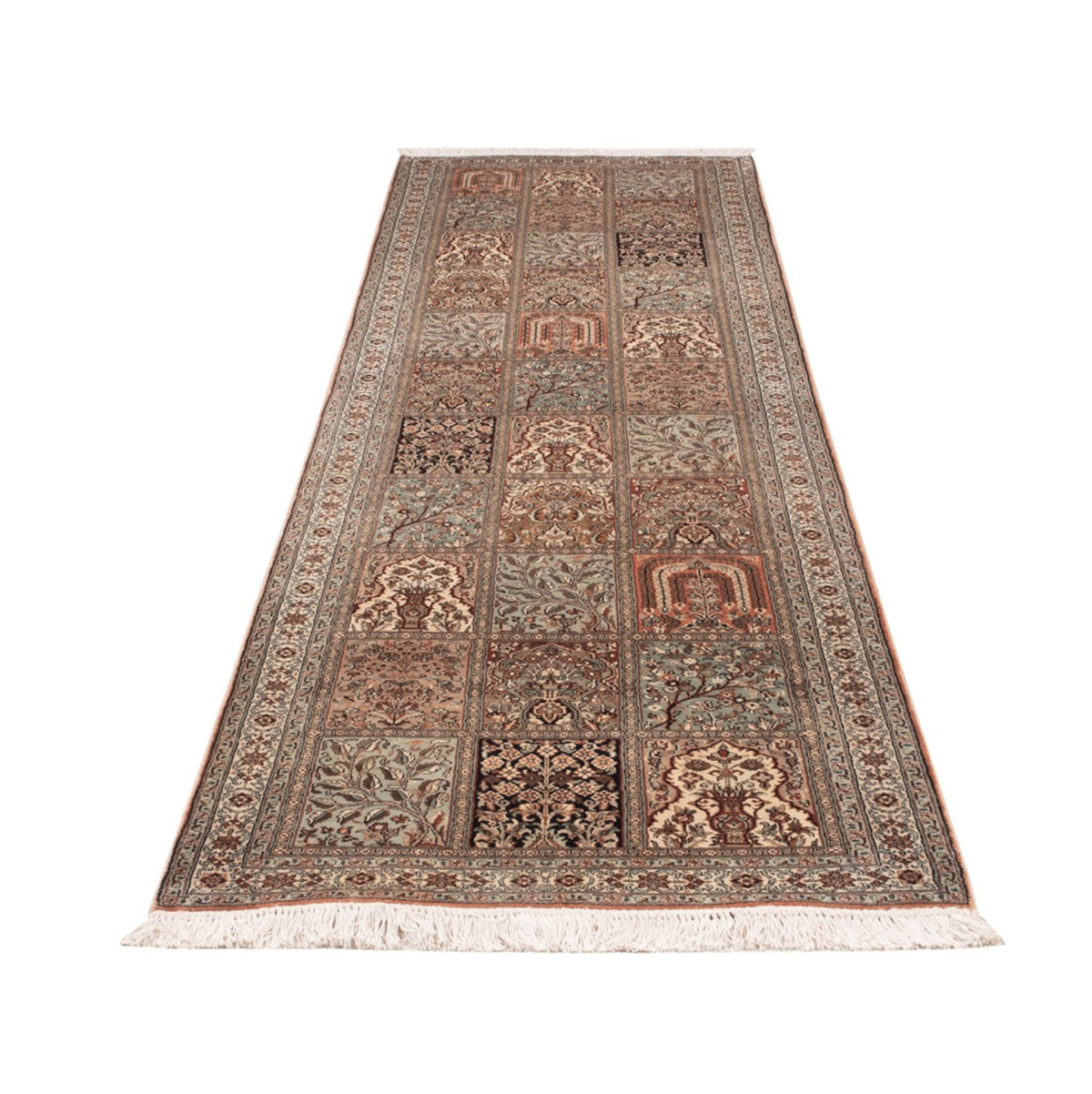 Tapis de couloir Tapis en soie - Soie du Cachemire - 301 x 77 cm - beige foncé